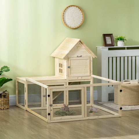 Rootz Large Rabbit Hutch - Dwarf Rabbit Enclosure - Guinea Pig Cage - Solid Fir Wood - Lockable Doors - 151.5cm x 106cm x 97cm