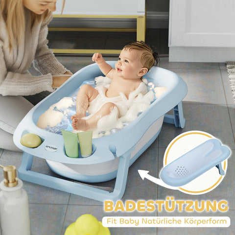 Rootz Baby Bath Tub - Foldable - Non-Slip Baby Bath - Safe Materials - 83L x 48W x 23.5H cm - Blue - Ideal for Easy Storage & Transport
