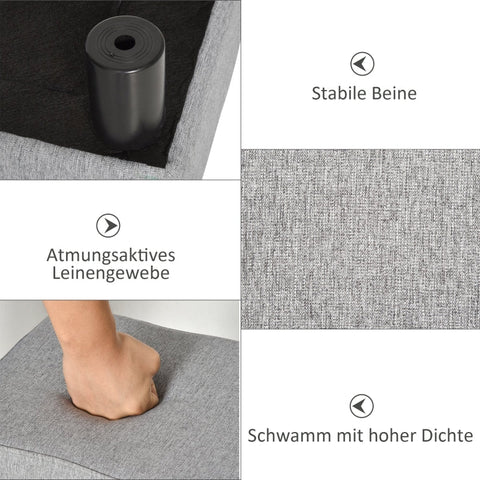 Rootz Stool with Fabric Cover - Footrest - Coffee Table - Supports Up to 100kg - Comfortable Seating - Protective Foot Pads - 40cm x 30cm x 24cm - Light Gray Linen Look