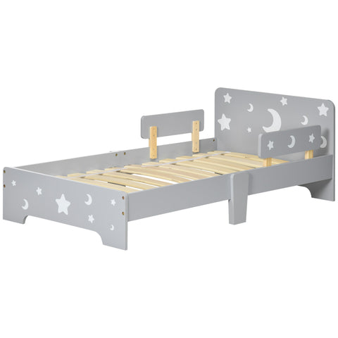 Rootz Children's Bed - Kids Cot - Toddler Bed - Safety Panels - 143cm x 76cm x 49cm - Gray - Star and Moon Design