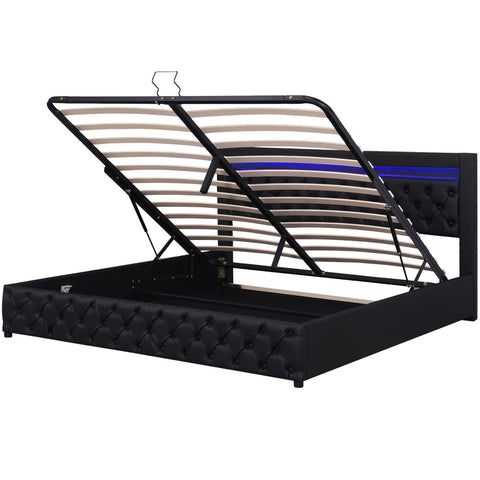 Rootz Upholstered Bed Frame - Slatted Bed - Storage Bed - LED Lighting - 160 x 200 cm - Easy Assembly