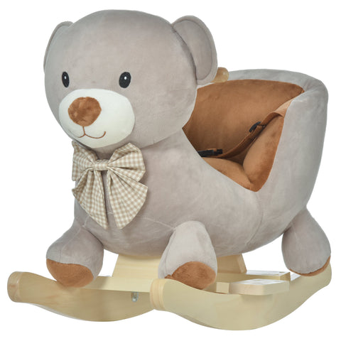 Rootz Rocking Horse Bear - Rocking Toy - Toddler Rocker - Built-in Chair & Safety Belt - 60cm x 33cm x 50cm - Grey Brown