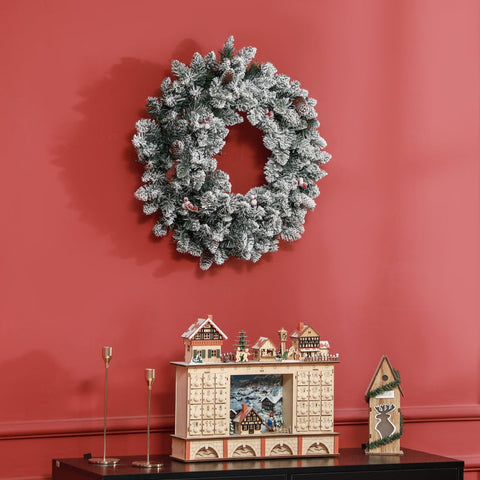 Rootz Christmas Wreath - Artificial Pine Wreath - LED Lights - Snowy Tips - 210 Tips - 50 Warm White Lights - Ø60cm x 10cm