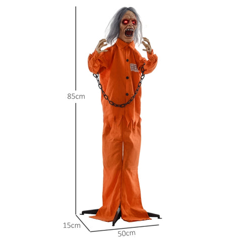 Rootz Animated Halloween Decoration - Spooky Prisoner Ghost - Interactive Scary Figurine - Glowing Eyes - Creepy Howls - 50cm x 15cm x 85cm