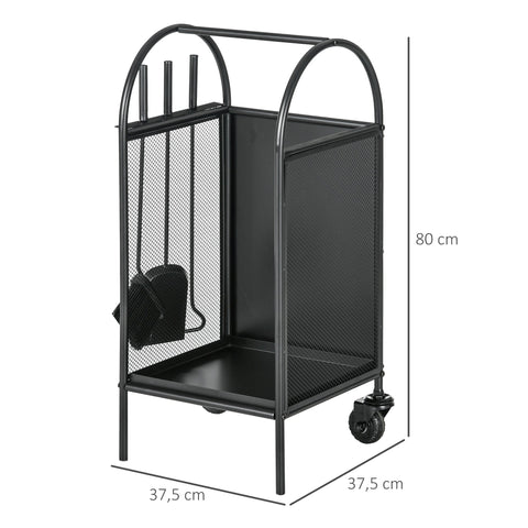 Rootz Log Basket Stand with Wheels - Wood Holder - Firewood Rack - Keeps Wood Dry - 37.5 x 37.5 x 80 cm