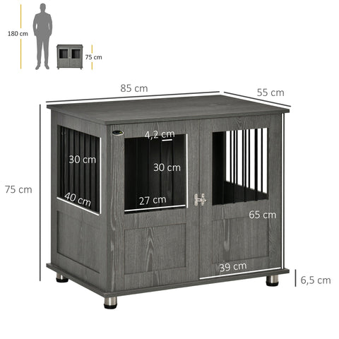 Rootz Dog Crate - Pet Crate - Dog Kennel with Lock - Secure Design - 85 x 55 x 75 cm - Grey