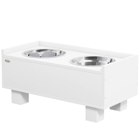 Rootz Elevated Dog Feeding Station - Pet Feeder - Dog Bowl Stand - Promotes Healthy Eating - 50cm x 24cm x 22cm - Storage & Slow Feeder Mat, White
