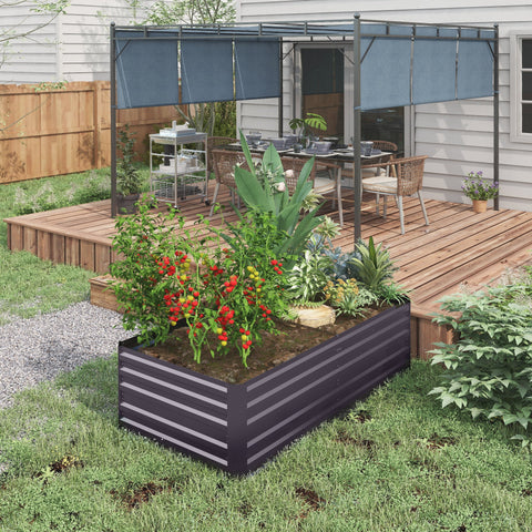 Rootz Raised Plant Pot - Flower Bed - Garden Box - Ample Space - Steel Frame - 180cm x 90cm x 59cm - Grey