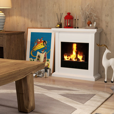 Rootz Bioethanol Fireplace - Metal Burner - Indoor Fireplace - 3 Hour Burn - Protective Glass - 400ml Capacity - White