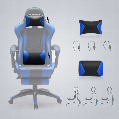 Rootz Gaming Chair with Footrest - Black Blue - Ergonomic Chair - Swivel Chair - Steel Frame - Height Adjustable - 66cm x 73cm x (123.5-131.5)cm