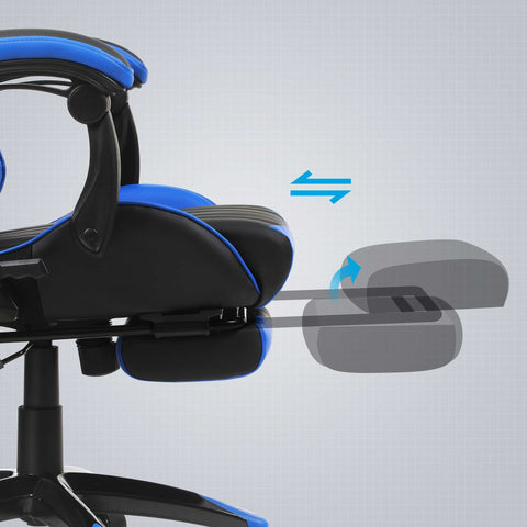 Rootz Gaming Chair with Footrest - Black Blue - Ergonomic Chair - Swivel Chair - Steel Frame - Height Adjustable - 66cm x 73cm x (123.5-131.5)cm
