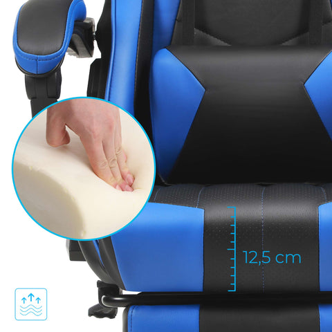 Rootz Gaming Chair with Footrest - Black Blue - Ergonomic Chair - Swivel Chair - Steel Frame - Height Adjustable - 66cm x 73cm x (123.5-131.5)cm