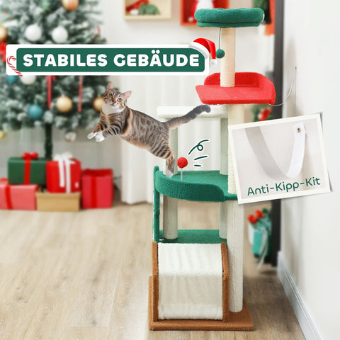 Rootz 135 cm Cat Scratching Post - Christmas Cat Tree - Play Tower - 6 Levels of Fun - 60L x 45W x 135H cm