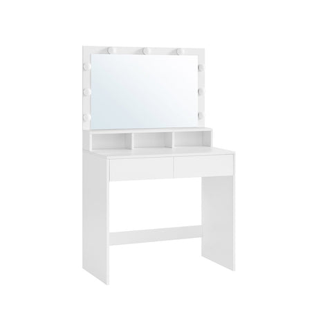 Rootz White Dressing Table - Vanity Table - Makeup Desk - Chipboard Material - Melamine Coating - 80cm x 40cm x 140cm - LED Bulbs Included - Anti-Tip Device - Easy Assembly - 27kg Weight Capacity