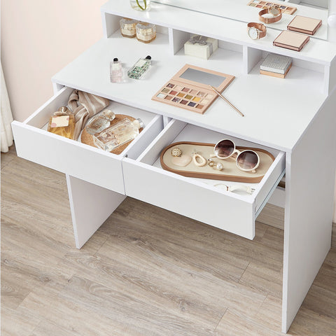 Rootz White Dressing Table - Vanity Table - Makeup Desk - Chipboard Material - Melamine Coating - 80cm x 40cm x 140cm - LED Bulbs Included - Anti-Tip Device - Easy Assembly - 27kg Weight Capacity