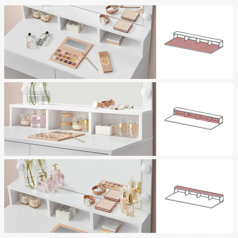 Rootz White Dressing Table - Vanity Table - Makeup Desk - Chipboard Material - Melamine Coating - 80cm x 40cm x 140cm - LED Bulbs Included - Anti-Tip Device - Easy Assembly - 27kg Weight Capacity