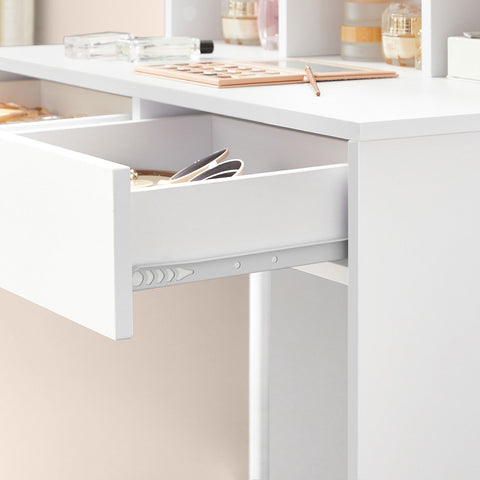 Rootz White Dressing Table - Vanity Table - Makeup Desk - Chipboard Material - Melamine Coating - 80cm x 40cm x 140cm - LED Bulbs Included - Anti-Tip Device - Easy Assembly - 27kg Weight Capacity