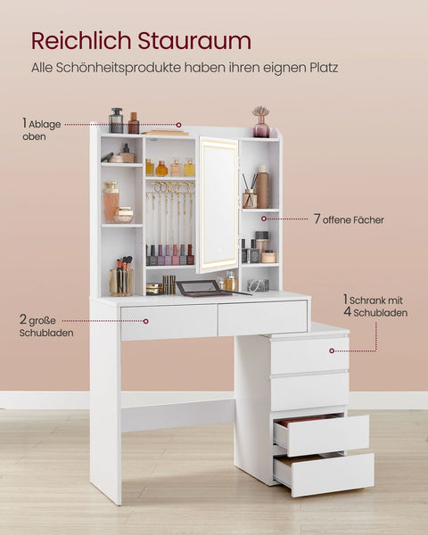 Rootz LED Dressing Table - Vanity Table - Makeup Desk - Cloud White - Modern Design - 40cm x 97.5cm x 145cm