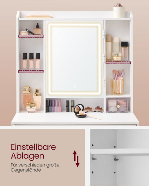 Rootz LED Dressing Table - Vanity Table - Makeup Desk - Cloud White - Modern Design - 40cm x 97.5cm x 145cm