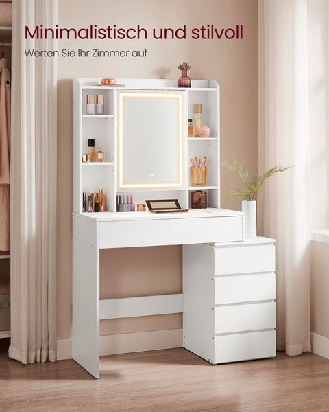 Rootz LED Dressing Table - Vanity Table - Makeup Desk - Cloud White - Modern Design - 40cm x 97.5cm x 145cm