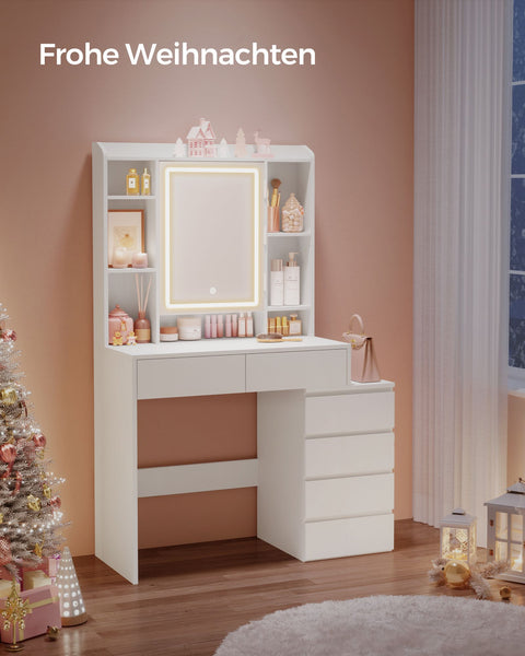 Rootz LED Dressing Table - Vanity Table - Makeup Desk - Cloud White - Modern Design - 40cm x 97.5cm x 145cm