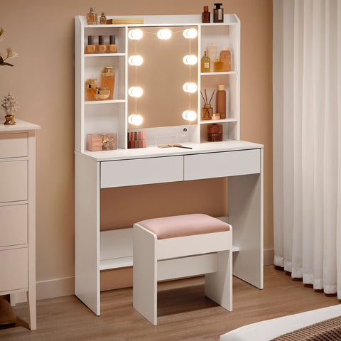 Rootz Dressing Table - Vanity Table - Makeup Desk - Chipboard Material - Spacious Storage - Easy Assembly - Anti-Tip Feature - Cloud White - 40cm x 90cm x 144.7cm