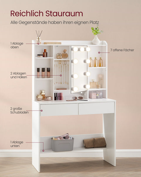 Rootz Dressing Table - Vanity Table - Makeup Desk - Chipboard Material - Spacious Storage - Easy Assembly - Anti-Tip Feature - Cloud White - 40cm x 90cm x 144.7cm