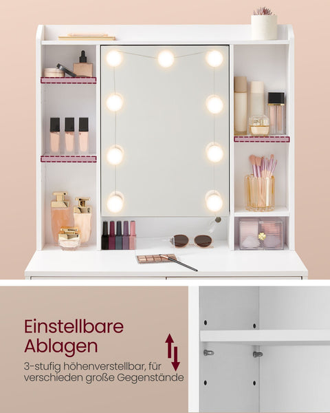 Rootz Dressing Table - Vanity Table - Makeup Desk - Chipboard Material - Spacious Storage - Easy Assembly - Anti-Tip Feature - Cloud White - 40cm x 90cm x 144.7cm