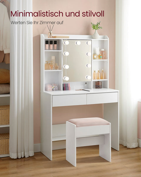 Rootz Dressing Table - Vanity Table - Makeup Desk - Chipboard Material - Spacious Storage - Easy Assembly - Anti-Tip Feature - Cloud White - 40cm x 90cm x 144.7cm