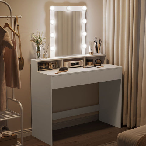 Rootz White Chipboard Dressing Table - Vanity Desk - Makeup Table - Spacious Storage - 40cm x 100cm x 145cm