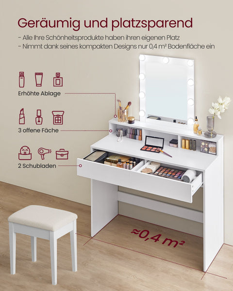 Rootz White Chipboard Dressing Table - Vanity Desk - Makeup Table - Spacious Storage - 40cm x 100cm x 145cm