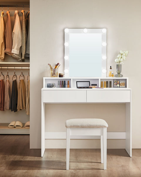 Rootz White Chipboard Dressing Table - Vanity Desk - Makeup Table - Spacious Storage - 40cm x 100cm x 145cm