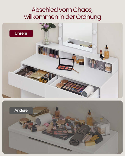 Rootz White Chipboard Dressing Table - Vanity Desk - Makeup Table - Spacious Storage - 40cm x 100cm x 145cm