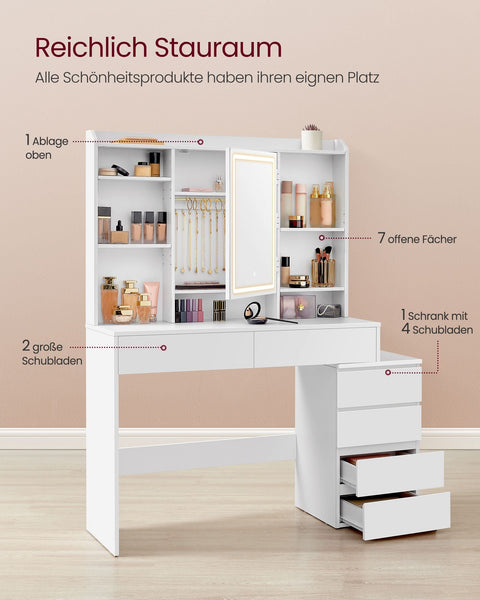 Rootz LED Dressing Table - Modern Vanity Table - Lighted Makeup Desk - Chipboard - 40cm x 117cm x 145cm - Cloud White