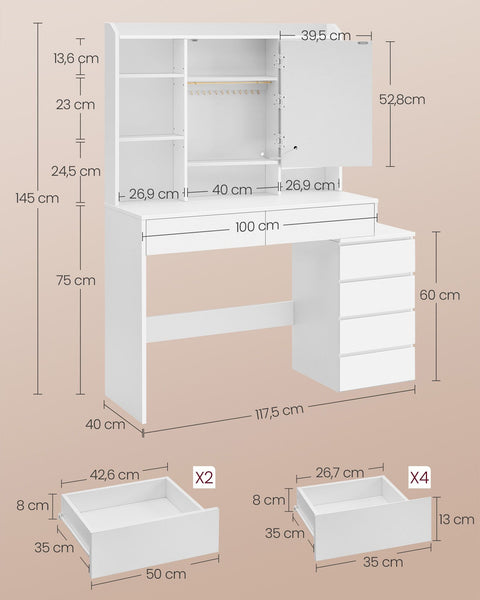 Rootz LED Dressing Table - Modern Vanity Table - Lighted Makeup Desk - Chipboard - 40cm x 117cm x 145cm - Cloud White