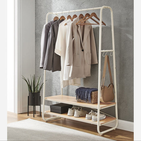 Rootz Oak Cream White Clothes Rack - Wardrobe Organizer - Garment Stand - Chipboard & Steel - 45cm x 100cm x 160cm - Heavy Duty - Easy Assembly - Max Load 170kg