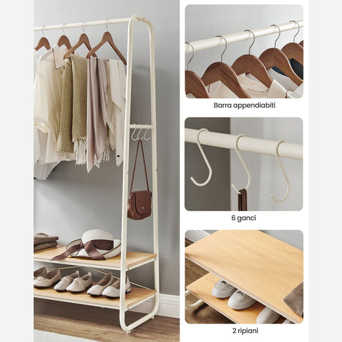 Rootz Oak Cream White Clothes Rack - Wardrobe Organizer - Garment Stand - Chipboard & Steel - 45cm x 100cm x 160cm - Heavy Duty - Easy Assembly - Max Load 170kg