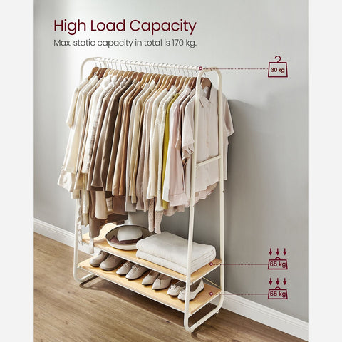 Rootz Oak Cream White Clothes Rack - Wardrobe Organizer - Garment Stand - Chipboard & Steel - 45cm x 100cm x 160cm - Heavy Duty - Easy Assembly - Max Load 170kg