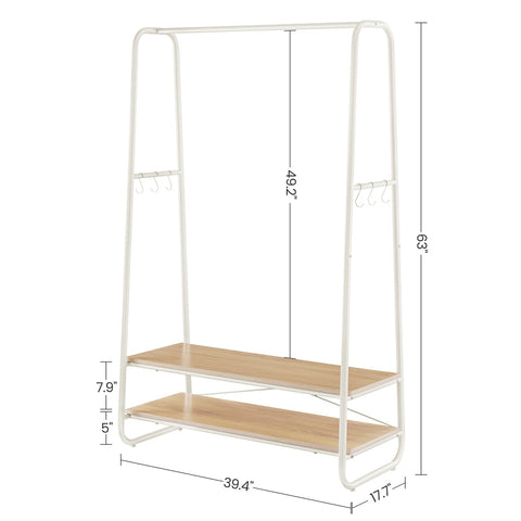 Rootz Oak Cream White Clothes Rack - Wardrobe Organizer - Garment Stand - Chipboard & Steel - 45cm x 100cm x 160cm - Heavy Duty - Easy Assembly - Max Load 170kg