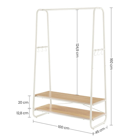 Rootz Oak Cream White Clothes Rack - Wardrobe Organizer - Garment Stand - Chipboard & Steel - 45cm x 100cm x 160cm - Heavy Duty - Easy Assembly - Max Load 170kg