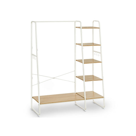 Rootz Oak White Clothes Rack - Wardrobe Organizer - Chipboard Steel - Heavy Duty - Spacious - Easy Assembly - 45cm x 120cm x 160cm