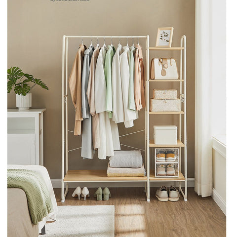 Rootz Oak White Clothes Rack - Wardrobe Organizer - Chipboard Steel - Heavy Duty - Spacious - Easy Assembly - 45cm x 120cm x 160cm