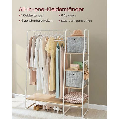 Rootz Oak White Clothes Rack - Wardrobe Organizer - Chipboard Steel - Heavy Duty - Spacious - Easy Assembly - 45cm x 120cm x 160cm