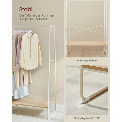 Rootz Oak White Clothes Rack - Wardrobe Organizer - Chipboard Steel - Heavy Duty - Spacious - Easy Assembly - 45cm x 120cm x 160cm
