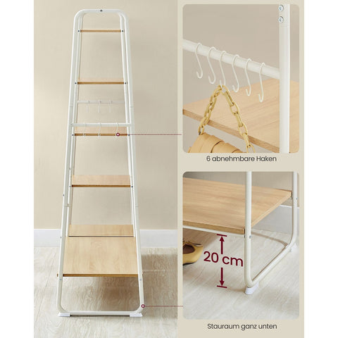 Rootz Oak White Clothes Rack - Wardrobe Organizer - Chipboard Steel - Heavy Duty - Spacious - Easy Assembly - 45cm x 120cm x 160cm