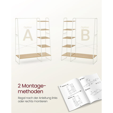 Rootz Oak White Clothes Rack - Wardrobe Organizer - Chipboard Steel - Heavy Duty - Spacious - Easy Assembly - 45cm x 120cm x 160cm