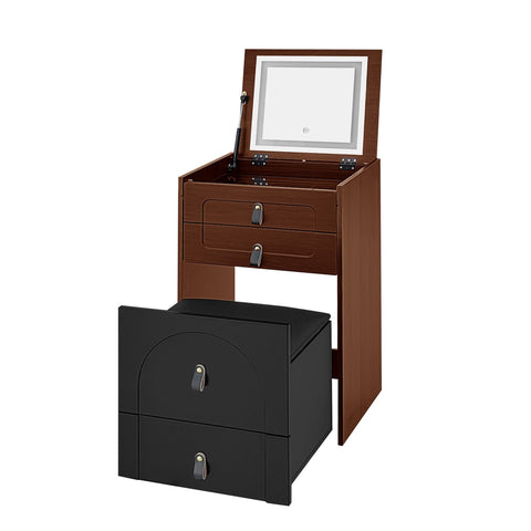 Rootz Dressing Table Set - Vanity Table - Makeup Table - LED Lighting - 50×40×115.6 cm - Elegant Design - Black+Brown