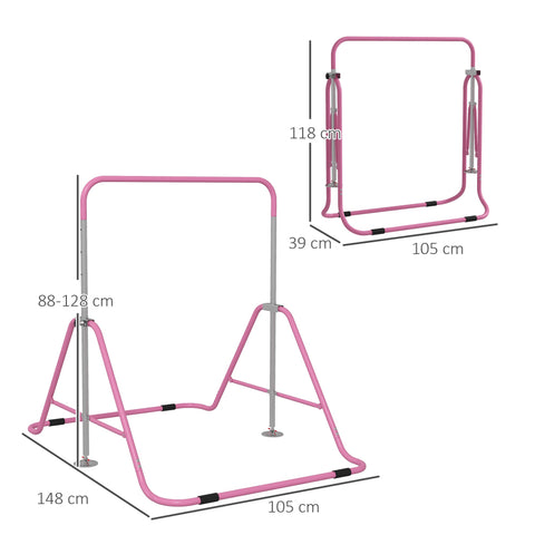 Rootz Children's Gymnastics Bar - Folding Exercise Bar - Adjustable Training Bar - Height Adjustable 88-128 cm - 154cm x 106.2cm x 88.5-128.5cm