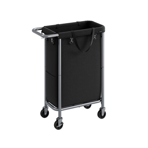 Rootz Laundry Basket on Wheels - Rolling Hamper - Collapsible Storage Bin - Steel Frame - 61cm x 29cm x 81cm - Ink Black - 600D Oxford Fabric - Lightweight - Easy Assembly - Portable