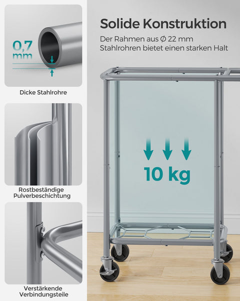Rootz Laundry Basket on Wheels - Rolling Hamper - Collapsible Storage Bin - Steel Frame - 61cm x 29cm x 81cm - Ink Black - 600D Oxford Fabric - Lightweight - Easy Assembly - Portable